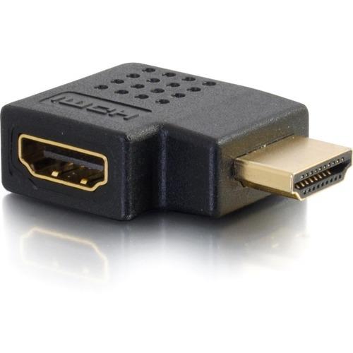 C2G Right Angle HDMI Adapter - Right Exit - 1 x HDMI Female Digital Audio/Video - 1 x HDMI Male Digital Audio/Video - Gold Connector - Black