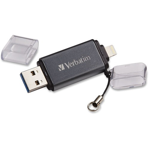 Verbatim iStore 'n' Go Dual USB 3.0 Flash Drive - 32 GB - Lightning, USB 3.0 - Graphite - Lifetime Warranty - 1 Each