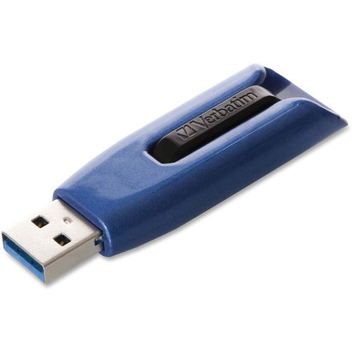 Verbatim 128GB Store 'n' Go V3 Max USB 3.0 Flash Drive - Blue - 128 GB - USB 3.0 - 175 MB/s Read Speed - 80 MB/s Write Speed - Blue, Black - Lifetime Warranty - 1 Each