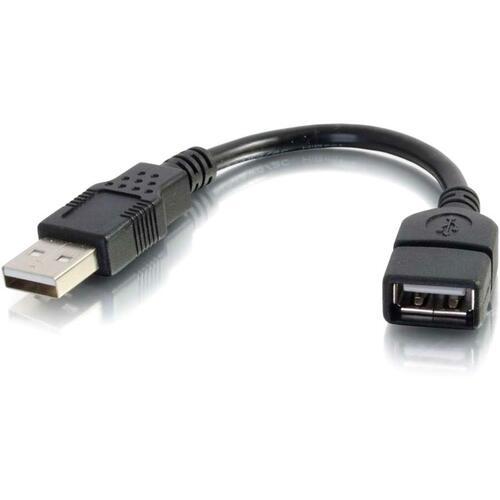 C2G 6 inch USB 2.0 A Male to A Female Extension Cable - 6" USB Data Transfer Cable - First End: 1 x Type A Male USB - Second End: 1 x Type A Female USB - Extension Cable - Black