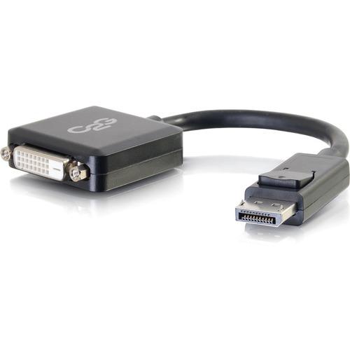 C2G 8in DisplayPort Male to Single Link DVI-D Female Adapter Converter - Black - 8" DisplayPort/DVI-D Video Cable for Notebook, Tablet, Monitor, Video Device - First End: 1 x DisplayPort Male Digital Video - Second End: 1 x DVI-D (Single-Link) Female Dig