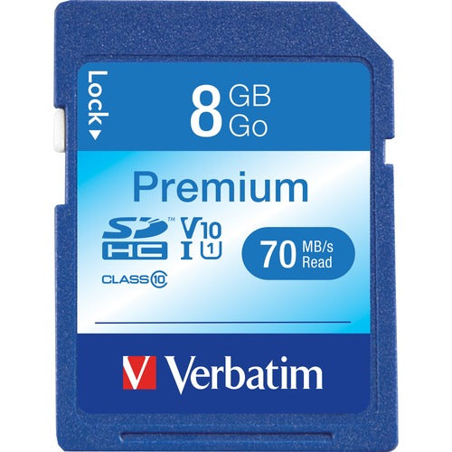 Verbatim 8GB Premium SDHC Memory Card, UHS-I V10 U1 Class 10 - 30 MB/s Read - Lifetime Warranty