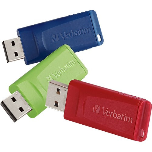 Verbatim 4GB Store 'n' Go USB Flash Drive - 3pk - Red, Green, Blue - 4 GB - Green, Blue, Red - 3 Pack - Password Protection, ReadyBoost, Retractable