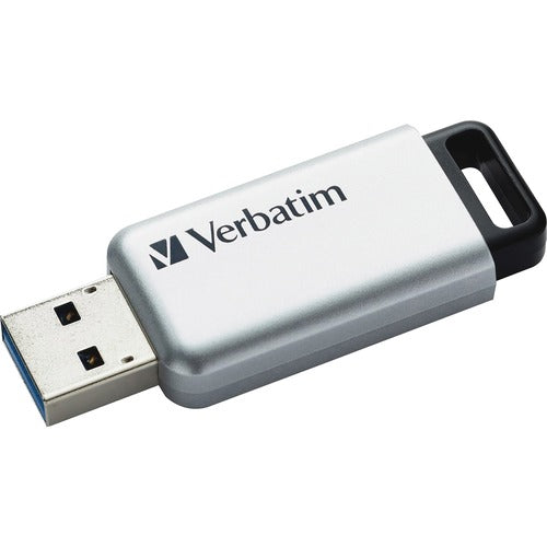 Verbatim 64GB Store'n' Go Secure Pro USB 3.0 Flash Drive with AES 256 Hardware Encryption - Silver - 64 GB - USB 3.0 - 256-bit AES - Lifetime Warranty - 1 Each - TAA Compliant - PuriLite
