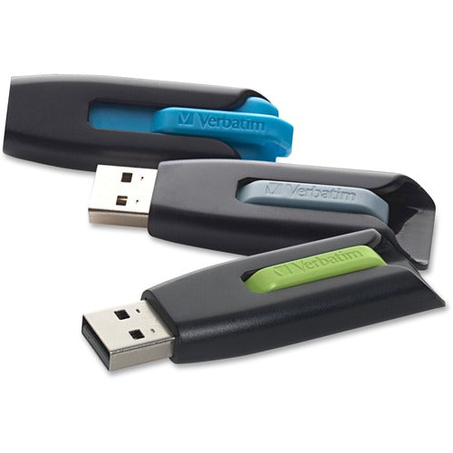 Verbatim Store 'n' Go V3 USB 3.0 Flash Drives - 16 GB - USB 3.0 - Blue, Green, Gray - Lifetime Warranty - 3 / Pack - TAA Compliant - PuriLite