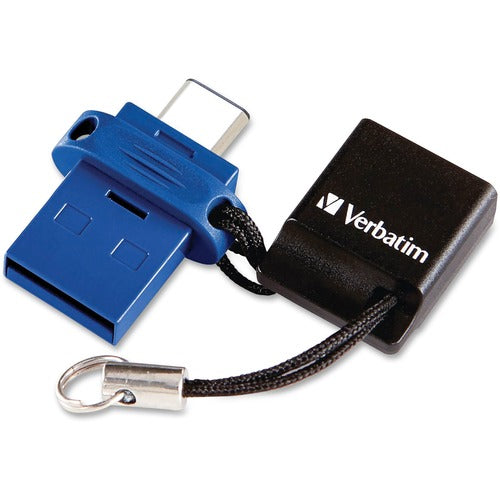 Verbatim USB-C Store 'n' Go Dual USB Flash Drive - 16 GB - USB Type C, USB 3.0 - Blue - Lifetime Warranty - 1 Each - TAA Compliant