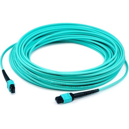 Add-On Computer AddOn 15m MPO/MPO Female/Female OM3 50/125 LOMM LSZH 12 Fiber Crossover Cable - Fiber Optic for Network Device - 15m - 1 x MPO Female Network - 1 x MPO Female Network - Aqua