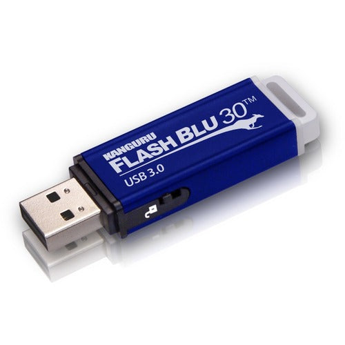 Kanguru Solutions Kanguru FlashBlu30? USB3.0 Flash Drive with Physical Write Protect Switch, 64G - 64 GB - USB 3.0 - 145 MB/s Read Speed - 45 MB/s Write Speed - Blue - 3 Year Warranty - TAA Compliant