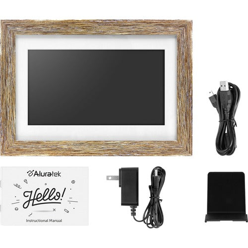 Aluratek 10" WiFi Touchscreen Distressed Wood Digital Photo Frame - 10" LCD Digital Frame - Wood - 1280 x 800 - Wireless - 16:9 - In-plane Switching (IPS) Technology, Slideshow, Clock, Calendar, Alarm, Auto On/Off Timer, Background Music - Built-in 16 GB