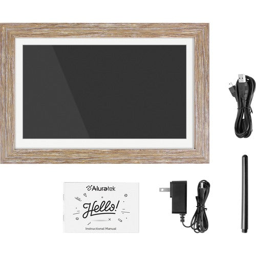 Aluratek 13.3" WiFi Touchscreen Distressed Wood Digital Photo Frame - 13.3" LCD Digital Frame - Wood - 1280 x 800 - Wireless - 16:9 - In-plane Switching (IPS) Technology, Slideshow, Clock, Calendar, Alarm, Auto On/Off Timer, Background Music - Built-in 1