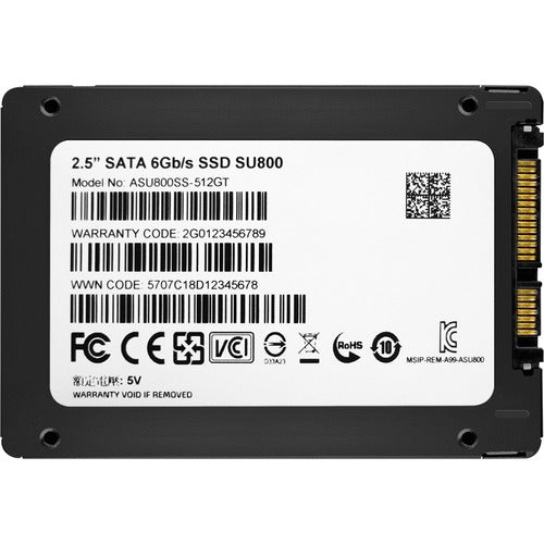 Adata Ultimate SU800 SU800SS 512 GB Solid State Drive - 2.5" Internal - SATA (SATA/600) - Black - 560 MB/s Maximum Read Transfer Rate - 3 Year Warranty