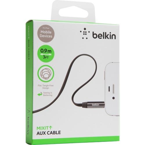 Belkin Mini-phone Audio Cable - 3 ft Mini-phone Audio Cable for Audio Device, iPod, iPhone, Speaker - Mini-phone Stereo Audio - Mini-phone Stereo Audio - Nickel Plated Contact - Black