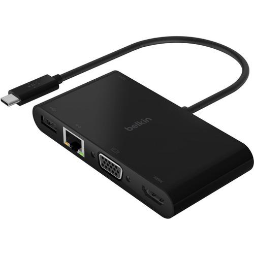 Belkin USB-C Multimedia + Charge Adapter - for Notebook - 100 W - USB Type C - 1 x USB 3.0 - USB Type-C - Network (RJ-45) - HDMI - VGA - Wired