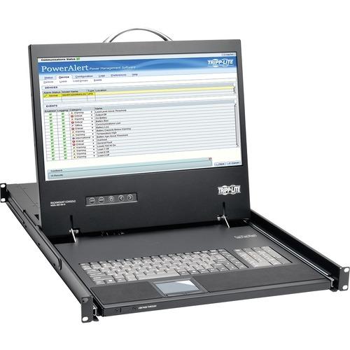 Tripp Lite 1U Rack-Mount Console with 19" LCD, DVI or VGA - 1 Computer(s) - 19" LCD - 1366 x 768 - 1 x USB - 1 x DVI - Keyboard - TouchPad - 1U High - PC, Linux, Mac, Sun - Steel - Black - TAA Compliant