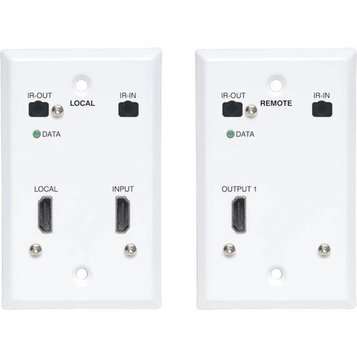 Tripp Lite Video Extender Transmitter/Receiver - 1 Input Device - 1 Output Device - 230 ft (70104 mm) Range - 2 x Network (RJ-45) - 1 x HDMI In - 1 x HDMI Out - 4K UHD - 3840 x 2160 - Twisted Pair - Category 6 - Wall Plate - TAA Compliant