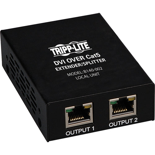 Tripp Lite DVI over Cat5 Extender/Splitter, 2-Port Local Transmitter Unit - 1 Input Device - 2 Output Device - 200 ft (60960 mm) Range - 2 x Network (RJ-45) - 1 x DVI In - Full HD - 1920 x 1080 - Twisted Pair - Category 6 - TAA Compliant