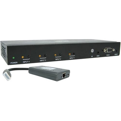 Tripp Lite B320-4X1-HH-K1 4-Port HDMI over Cat6 Presentation Switch/Extender - 4 Input Device - 1 Output Device - 50 ft (15240 mm) Range - 2 x Network (RJ-45) - 4 x HDMI In - 1 x HDMI Out - 4K - 3840 x 2160 - Twisted Pair - Category 6 - TAA Compliant