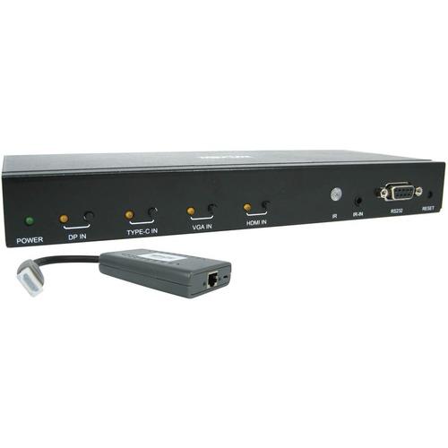 Tripp Lite B320-4X1-MHB-K 4-Port over Cat6 Presentation Switch/Extender Kit - 4 Input Device - 1 Output Device - 50 ft (15240 mm) Range - 2 x Network (RJ-45) - 2 x USB - 1 x HDMI In - 1 x VGA In - 1 x HDMI Out - DisplayPort - 4K - 3840 x 2160 - Twisted P