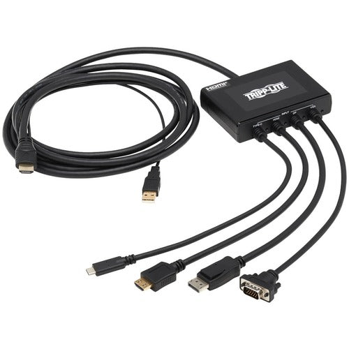 Tripp Lite B321-4X1-HDVC 4-Port Multi-Format Presentation Adapter - 4 Output Device - 1 - 3 x USB - 1 x HDMI In - 1 x VGA In - DisplayPort - 4K UHD - 4096 x 2160 - Rack-mountable - TAA Compliant