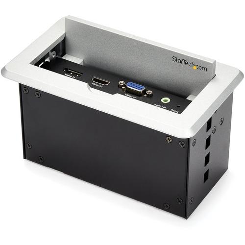 StarTech.com Conference Table Connectivity Box for A/V - USB Charging - LAN - HDMI / VGA / DisplayPort Inputs - HDMI Output - 4K - Conference Table Connectivity Box installs in table - Conference table pop up box shares HDMI VGA or DP laptop to your HDMI