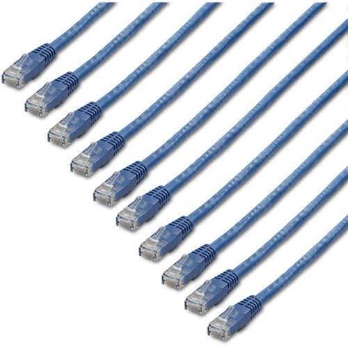 StarTech.com 1 ft. CAT6 Cable - 10 Pack - Blue CAT6 Ethernet Cords - Molded RJ45 Connectors - ETL Verified - 24 AWG (C6PATCH1BL10PK) - 1 ft CAT6 cable pack meets all Category 6 patch cable specifications - CAT 6 cable has 100% copper & foil-shielded twis