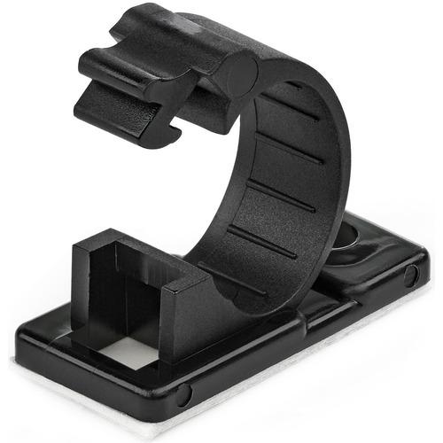 StarTech.com 100 Self Adhesive Cable Management Clips - Ethernet/Network Cable/Office Desk Cord Organizer - Sticky Wire Holder/Clamp Black - Small multi-purpose cable clips for 0.47in (12mm) bundles - Strong 3M adhesive backing & 0.21in (5.3mm) mounting