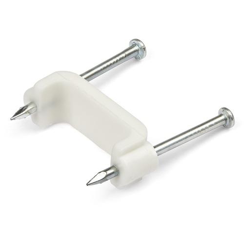 StarTech.com 100 Pack Cable Clips with Nails - Two Steel Nails - Reusable Nail-in Clamps - Cord Mounting Clips/Fasteners/Tacks White - TAA - Large nail in cable clips with internal dimensions of 18.7 mm x 8.0 mm (0.74 in x 0.31 in) - Easily install/remov