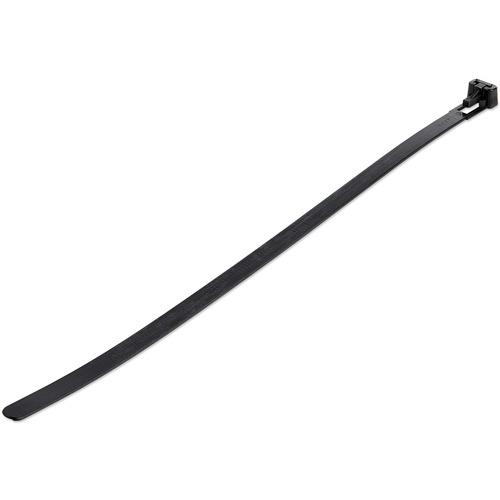 StarTech.com 10"(25cm) Reusable Cable Ties, 2-1/2"(65mm) Dia. 50lb(22Kg) Tensile Strength, Nylon, In/Outdoor, UL Listed, 100 Pack, Black - Reusable cable ties for 2.55in/65 mm bundle diameter - Adjustable XL resealable nylon/plastic zip wraps for electri