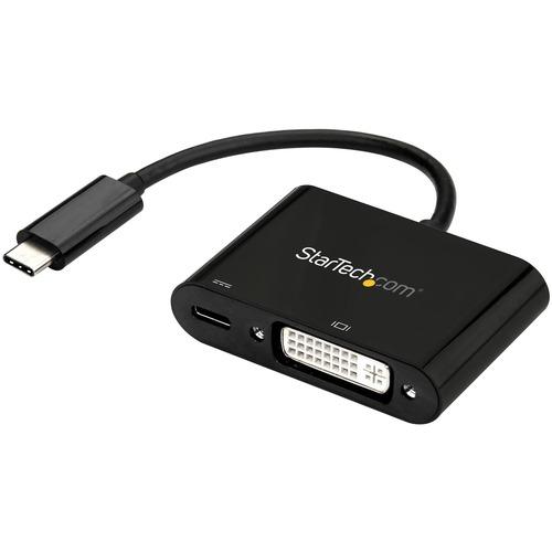 StarTech.com USB C to DVI Adapter with 60W Power Delivery Pass-Through - 1080p USB Type-C to DVI-D Video Display Converter - Black - USB-C (DP 1.2 Alt Mode HBR2) to DVI-D video display adapter with 60W Power Delivery pass-through charging - 1920x1200/108