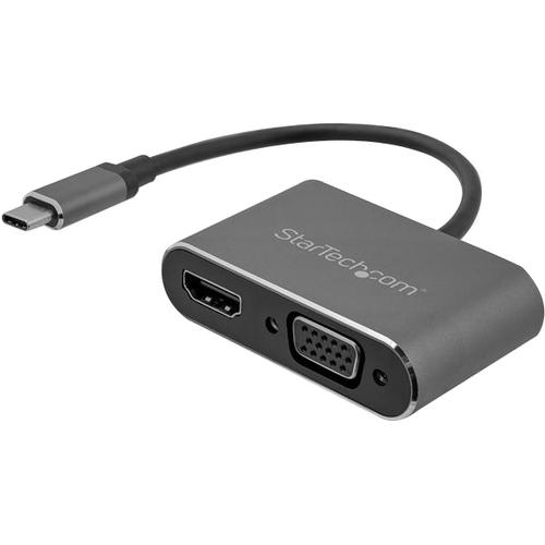 StarTech.com USB C to VGA and HDMI Adapter - Aluminum - USB-C Multiport Adapter - 6 in / 15.24 cm Built-In Cable - USB C multiport adapter maximizes video compatibility with all in one USB C to HDMI and VGA conversion - Works with almost any monitor TV o