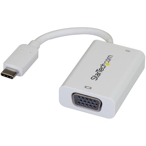 StarTech.com USB C to VGA Adapter with 60W Power Delivery Pass-Through - 1080p USB Type-C to VGA Video Converter w/ Charging - White - USB-C (DP 1.2 Alt Mode HBR2) to VGA video display adapter w/ 60W Power Delivery pass-through charging; 2048x1280/1920x1
