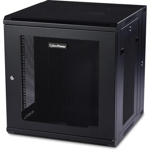 Cyber Power CyberPower Swing-out Wall Mount Enclosure - For LAN Switch, Patch Panel - 12U Rack Height x 19" (482.60 mm) Rack Width x 18.20" (462.28 mm) Rack Depth - Wall Mountable - Black Powder Coat - Metal - 60.01 kg Static/Stationary Weight Capacity