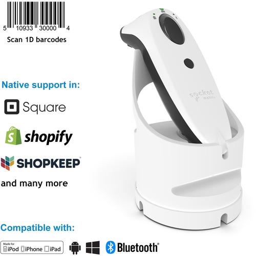 Socket Communication Socket Mobile SocketScanÂ® S700, Linear Barcode Scanner, White & White Charging Dock - Wireless Connectivity - 20" (508 mm) Scan Distance - 1D - Imager - Bluetooth - White