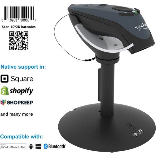 Socket Communication Socket Mobile DuraScanÂ® D750, Universal Plus Barcode Scanner, Gray & Charging Stand - Wireless Connectivity - 35.43" (900 mm) Scan Distance - 1D, 2D - Imager - Bluetooth - Gray - Stand Included