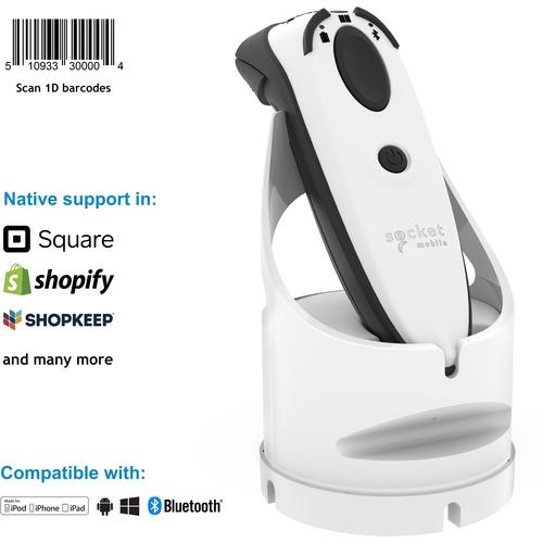 Socket Communication Socket Mobile DuraScanÂ® D730, Laser Barcode Scanner, White & Charging Dock - Wireless Connectivity - 15 ft (4572 mm) Scan Distance - 1D - Laser - White