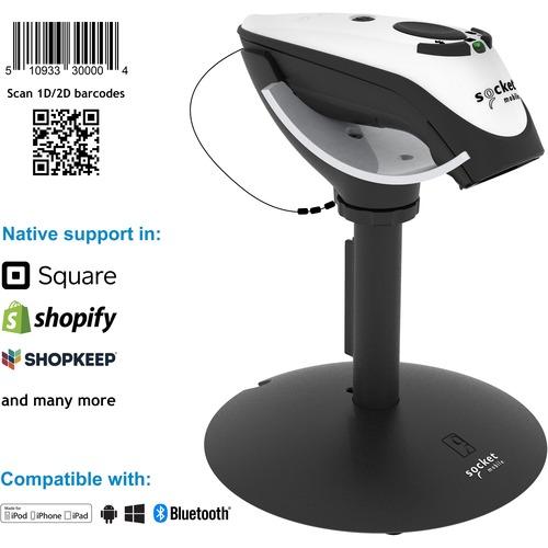 Socket Communication Socket Mobile DuraScanÂ® D740, Universal Barcode Scanner, White & Charging Stand - Wireless Connectivity - 19.50" (495.30 mm) Scan Distance - 1D, 2D - Laser - Bluetooth - White - Stand Included