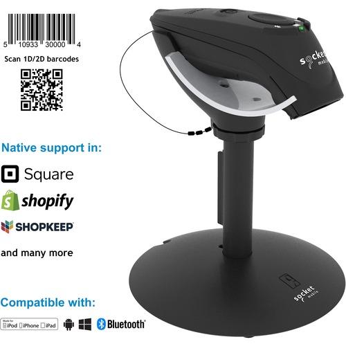 Socket Communication Socket Mobile DuraScanÂ® D740, Universal Barcode Scanner, Black & Charging Stand - Wireless Connectivity - 19.50" (495.30 mm) Scan Distance - 1D, 2D - Laser - Bluetooth - Black - Stand Included