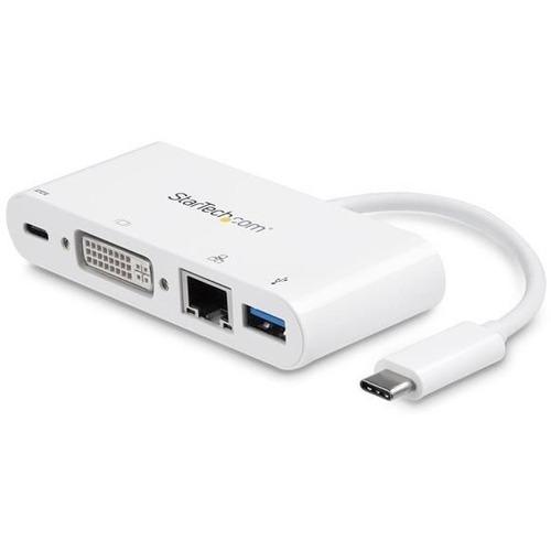 StarTech.com USB C Multiport Adapter to DVI-D (Digital) Video - 60W PD Passthrough/GbE/USB-A - Portable USB Type-C/Thunderbolt 3 Mini Dock - USB-C multiport adapter w/ DVI-Digital video 1920x1200 / 1080p (single link)/GbE/5Gbps USB-A port - USB bus power