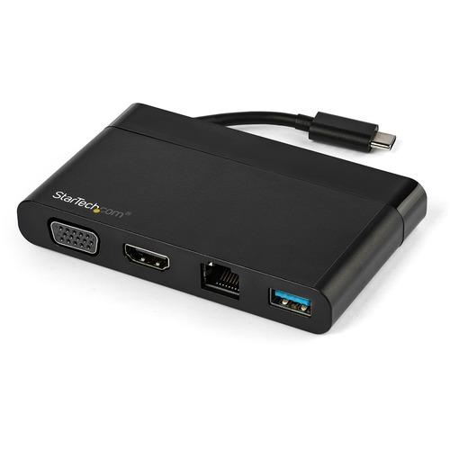 StarTech.com USB C Multiport Adapter with HDMI, VGA, Gb Ethernet & USB - USB C to 4K HDMI or 1080p VGA Adapter Mini Dock Hub - Travel Dock - 4-in-1 USB C Multiport Adapter Travel Dock for single monitor 4K HDMI or 1080p VGA / USB-A 3.0 / Gigabit Ethernet