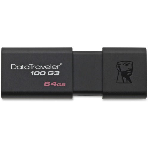 Kingston 64GB USB 3.0 DataTraveler 100 G3 - 64 GB - USB 3.0 - Black - 5 Year Warranty - 1 Each