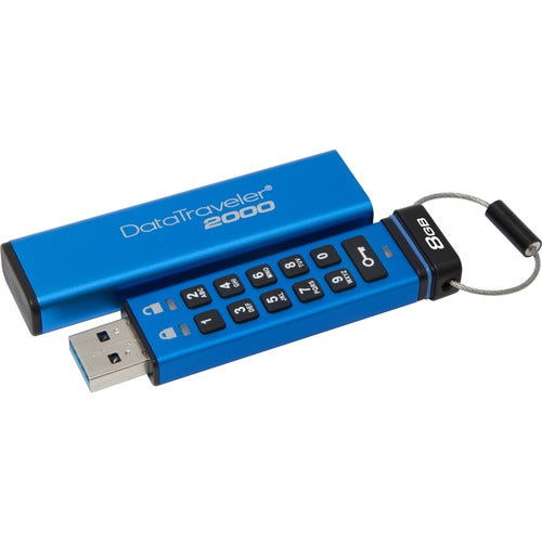 Kingston 8GB DataTraveler 2000 USB 3.1 Flash Drive - 8 GB - USB 3.1 - 256-bit AES - 3 Year Warranty