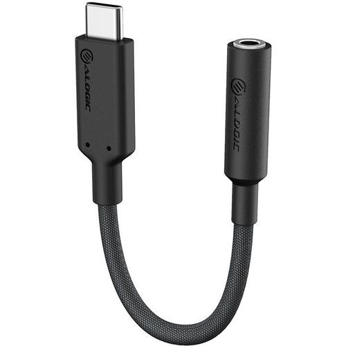 Alogic Elements Pro USB-C to 3.5mm Audio Adapter - 10cm - Black - 3.9" Mini-phone/USB-C Audio Cable for Audio Device, Phone, Tablet, Headphone, Speaker, Amplifier, Mobile Phone, Notebook, Microphone - First End: 1 x Mini-phone Female Audio - Second End: