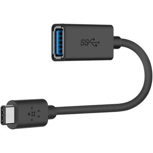 Belkin 3.0 USB-C to USB-A Adapter - 5" USB Data Transfer Cable for MacBook, Flash Drive, Keyboard/Mouse - First End: 1 x Type A Female USB - Second End: 1 x Type C Male USB - 5 Gbit/s - 1 Each