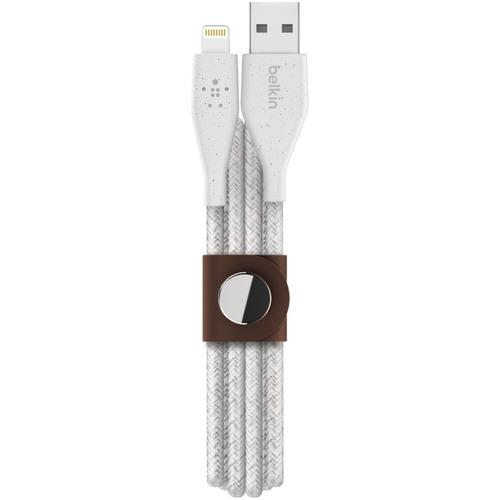Belkin DuraTek Plus Lightning to USB-A Cable With Strap - 3.9 ft Lightning/USB Data Transfer Cable for iPhone - First End: 1 x Type A Male USB - Second End: 1 x Lightning Male Proprietary Connector - MFI - White - 1