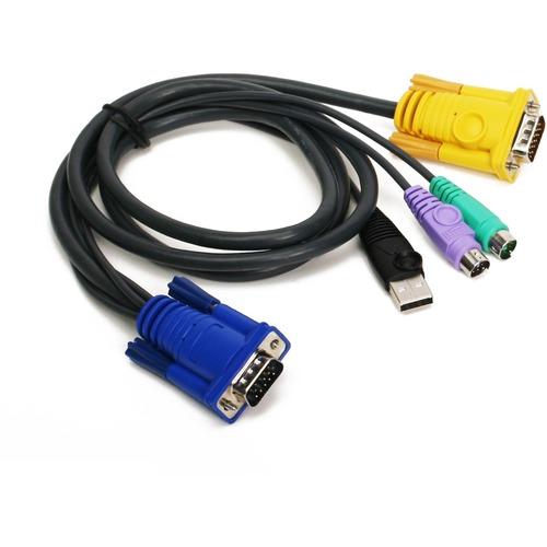 IOGEAR PS/2-USB KVM Cable - 6ft - 6 ft (PS/2)/USB/VGA KVM Cable for Keyboard, Mouse, KVM Switch, Video Device - First End: 1 x SPHD Male VGA - Second End: 1 x HD-15 Male VGA, Second End: 2 x Mini-DIN (PS/2) Male Keyboard/Mouse, Second End: 1 x Type A Mal