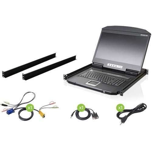 IOGEAR 18.5" Widescreen Short Depth LCD Console - 18.5" LCD - HD - 1366 x 768 - 2 x USB - 1 x VGA - Keyboard120 V AC, 230 V AC Input Voltage - 1U High - Metal, Plastic - TAA Compliant - PuriLite