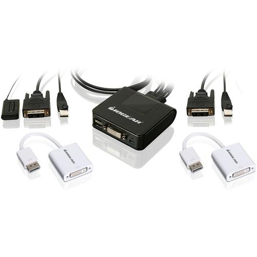IOGEAR 2-Port USB DVI Cable KVM with DisplayPort Adapters Bundle - 2 Computer(s) - 1 Local User(s) - 1920 x 1200 - 2 x USB - 1 x DVI