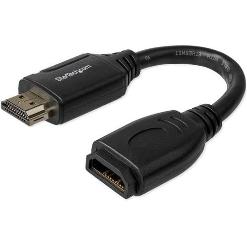 StarTech.com 6in High Speed HDMI Port Saver Cable with 4K 60Hz - Short HDMI 2.0 Male to Female Adapter Cable - Port Extender (HD2MF6INL) - 6" HDMI A/V Cable for Monitor, Audio/Video Device, Computer - First End: 1 x 19-pin HDMI Male Digital Audio/Video -