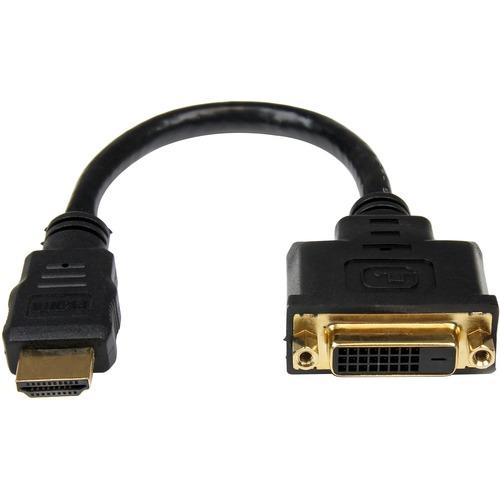 StarTech.com 8in HDMIÂ® to DVI-D Video Cable Adapter - HDMI Male to DVI Female - Connect a DVI-D device to an HDMI-enabled device using a standard HDMI cable - hdmi male to dvi female cable - hdmi male to dvi female adapter - hdmi to dvi dongle -hdmi to d