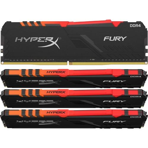 Kingston HyperX FURY 64GB (4 x 16GB) DDR4 SDRAM Memory Kit - For Desktop PC - 64 GB (4 x 16GB) - DDR4-3600/PC4-28800 DDR4 SDRAM - 3600 MHz - CL18 - 1.35 V - Non-ECC - Unbuffered - 288-pin - DIMM